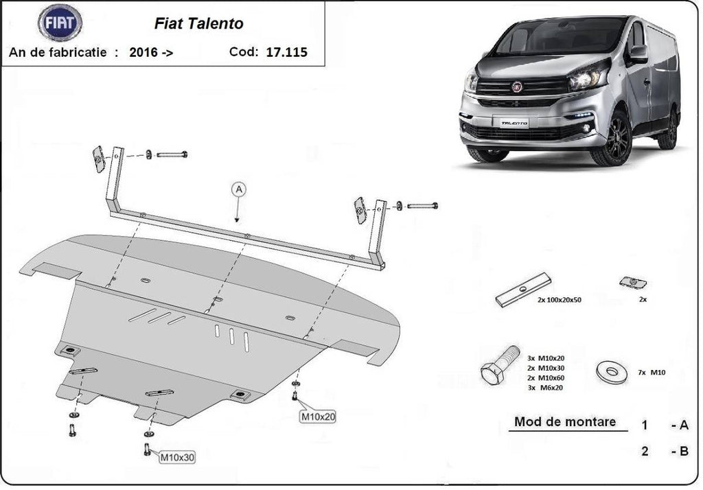 Cubre cárter metálico Fiat Talento (2016-actualidad) a medida