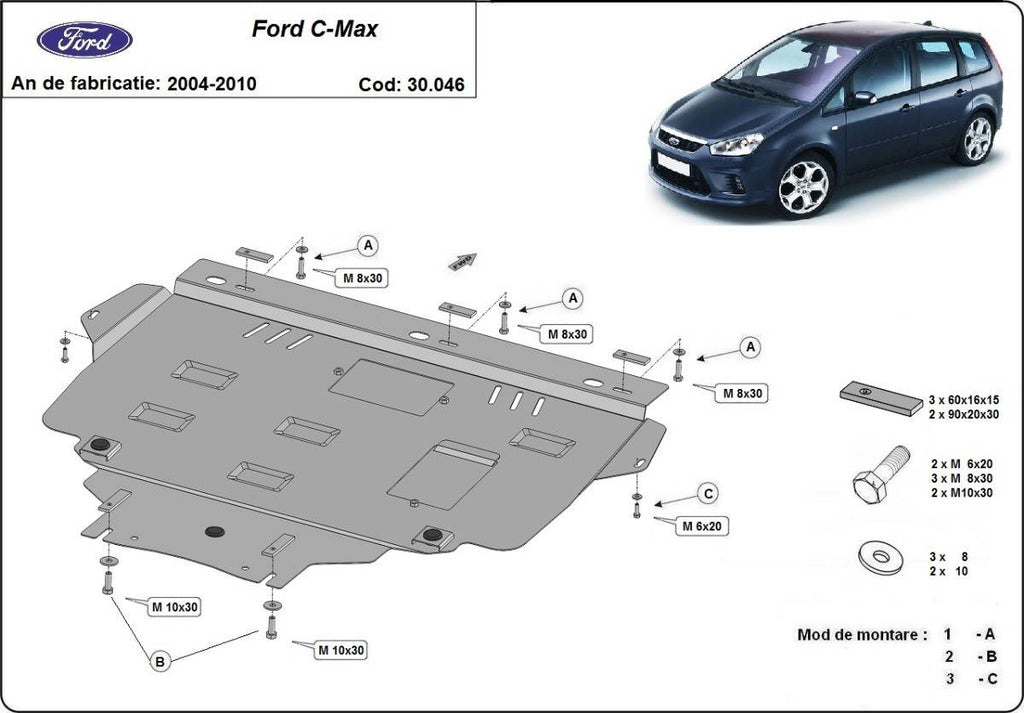 Cubre cárter metálico Ford C - Max (2004-2010) a medida