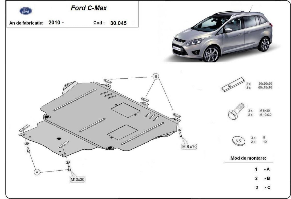 Cubre cárter metálico Ford C - Max (2010-2019) a medida
