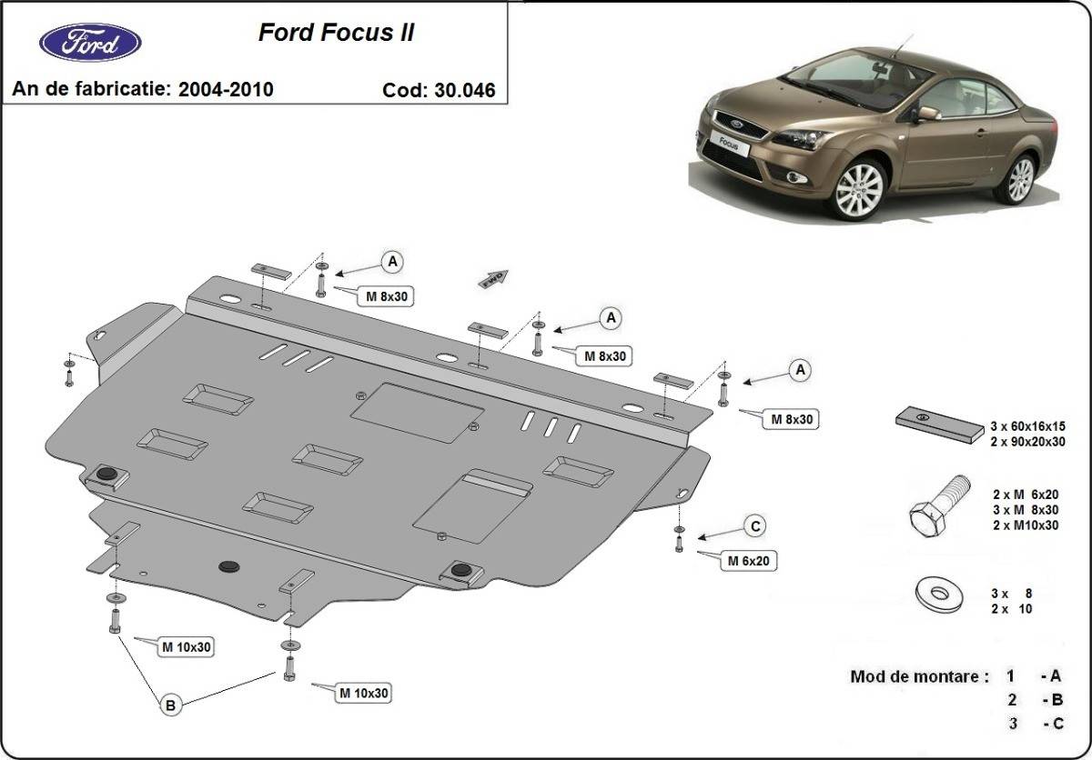 Cubre cárter metálico Ford Focus 2 (2004-2010) a medida