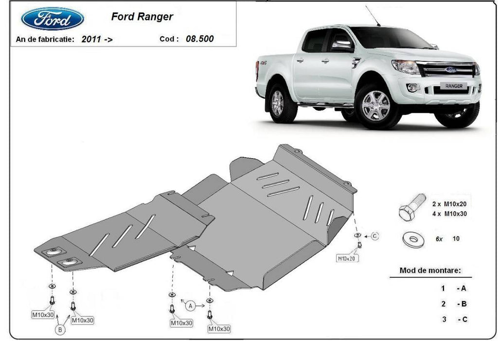 Cubre cárter metálico Ford Ranger (2011-actualidad) a medida