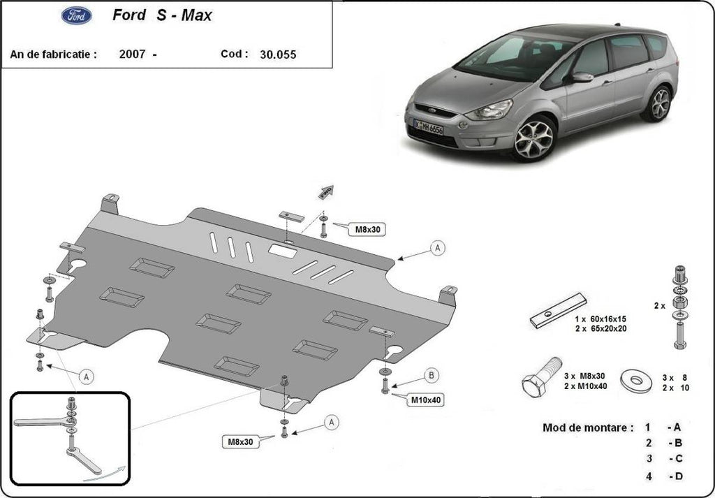 Cubre cárter metálico Ford S - Max (2006-2015) a medida