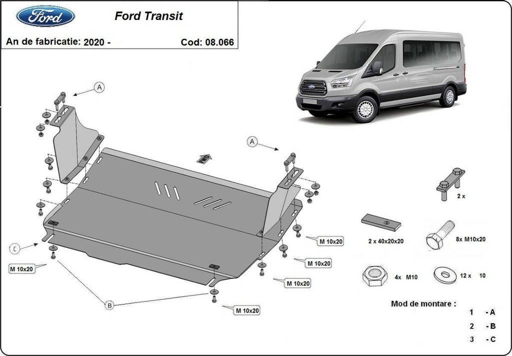 Cubre cárter metálico Ford Transit - FWD (2020-actualidad) a medida