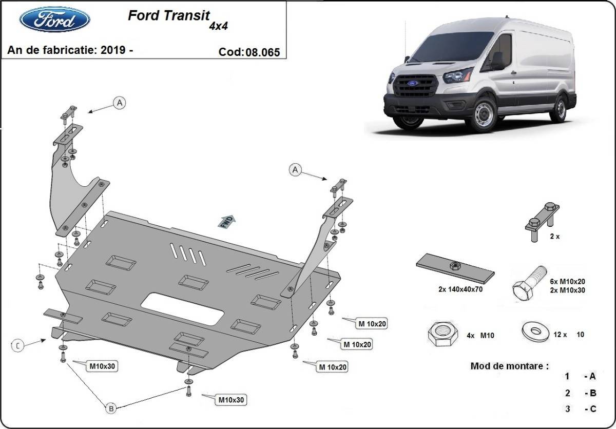 Cubre cárter metálico Ford Transit - 4x4 (2019-2020) a medida
