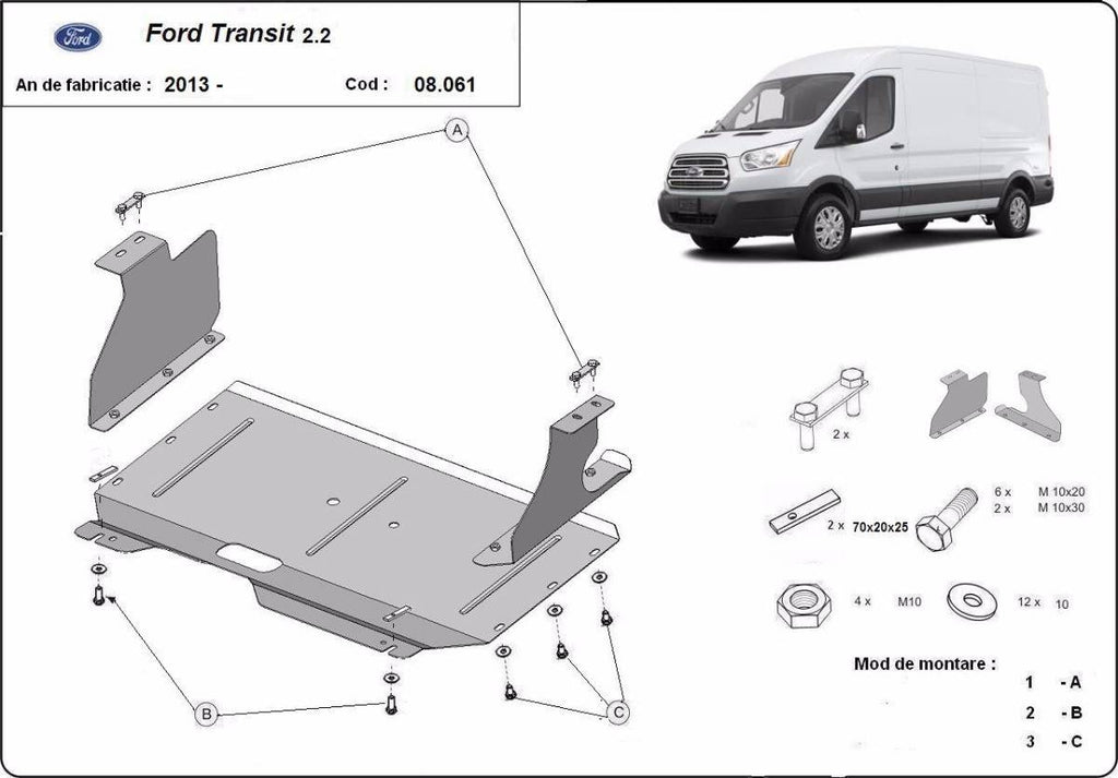 Cubre cárter metálico Ford Transit (2013-2019) a medida