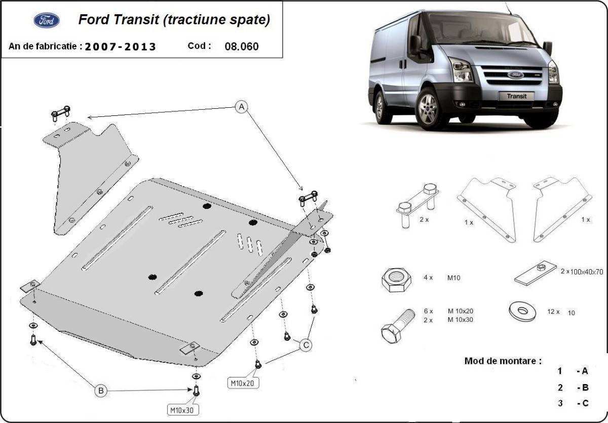 Cubre cárter metálico Ford Transit - RWD (2007-2013) a medida