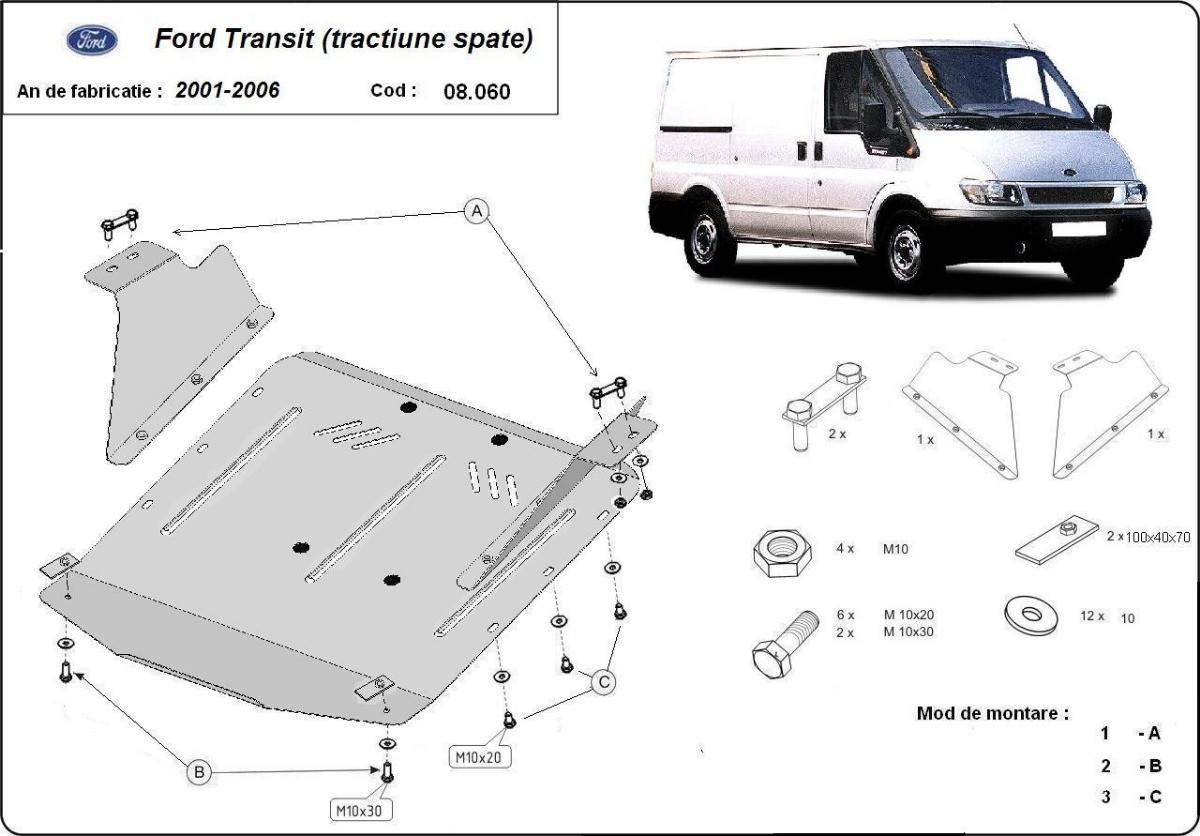 Cubre cárter metálico Ford Transit - RWD (2001-2006) a medida