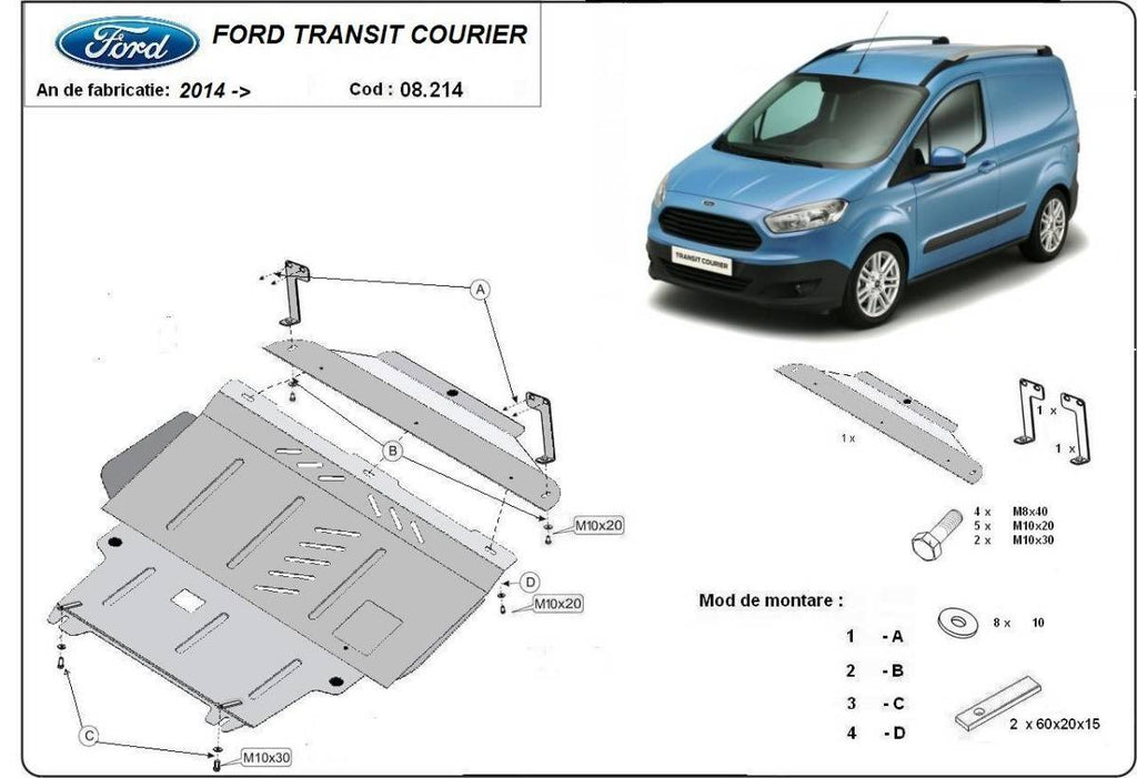 Cubre cárter metálico Ford Transit Courier (2014-actualidad) a medida
