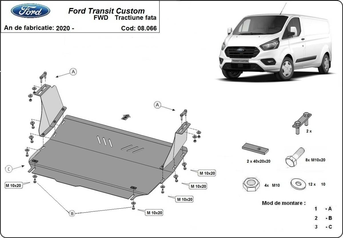 Cubre cárter metálico Ford Transit Custom - FWD (2020-actualidad) a medida