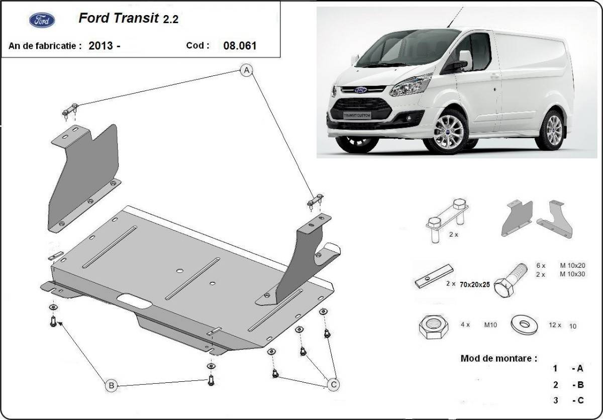 Cubre cárter metálico Ford Transit Custom (2013-2019) a medida