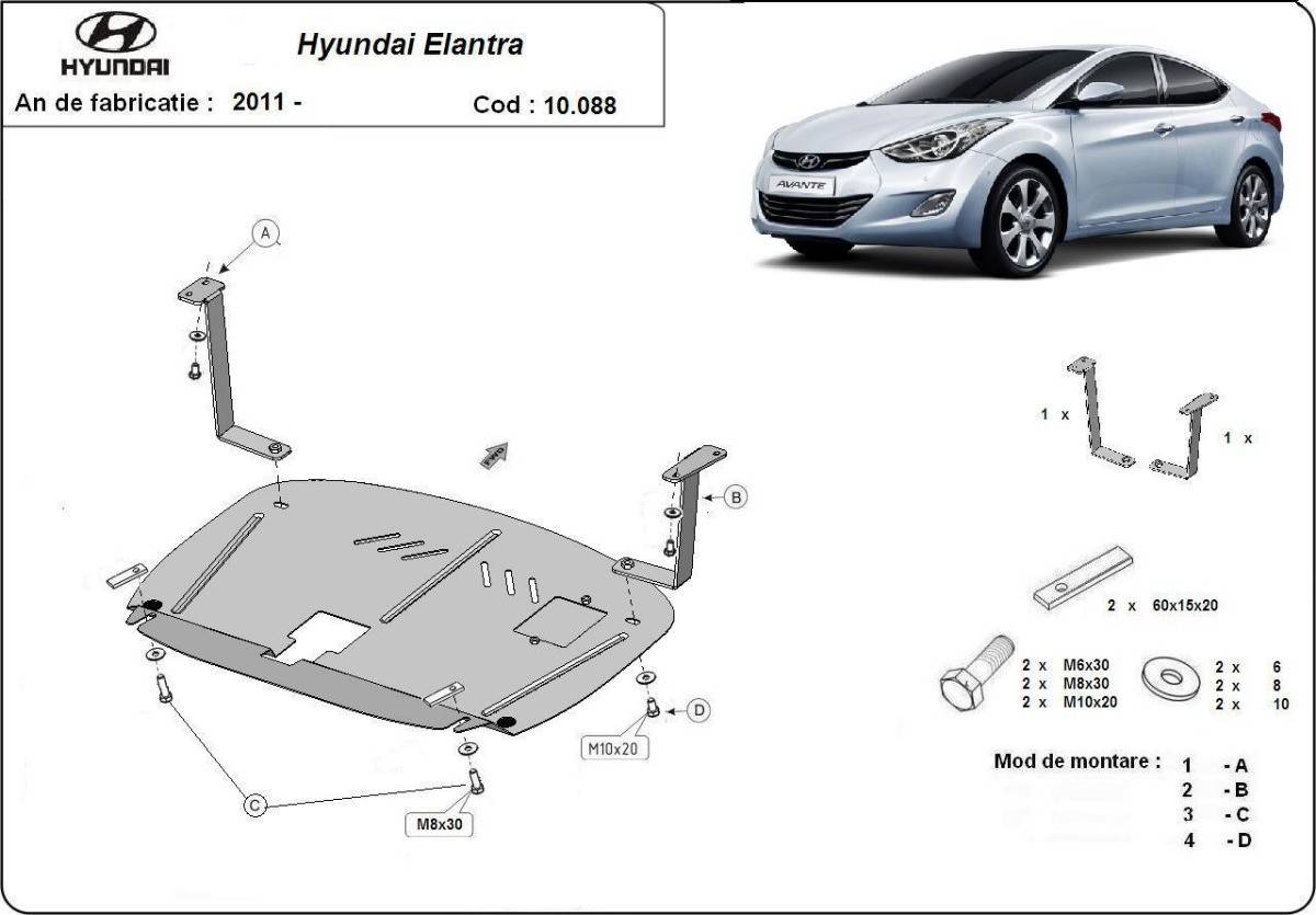 Cubre cárter metálico Hyundai Elantra 2 (2011-2016) a medida
