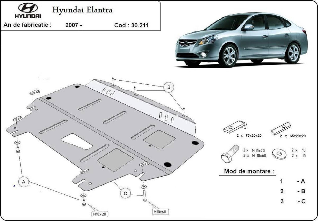 Cubre cárter metálico Hyundai Elantra 1 (2007-2011) a medida