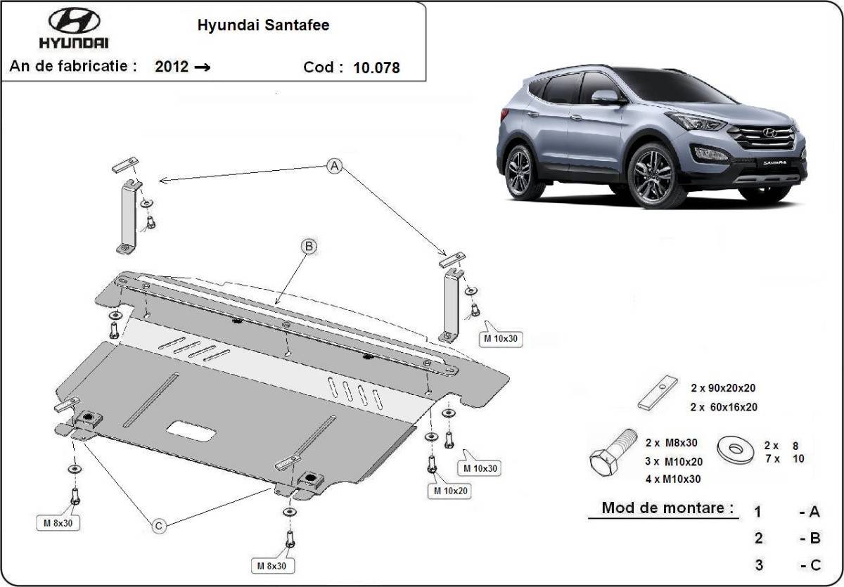 Cubre cárter metálico Hyundai Santa Fe (2012-2018) a medida