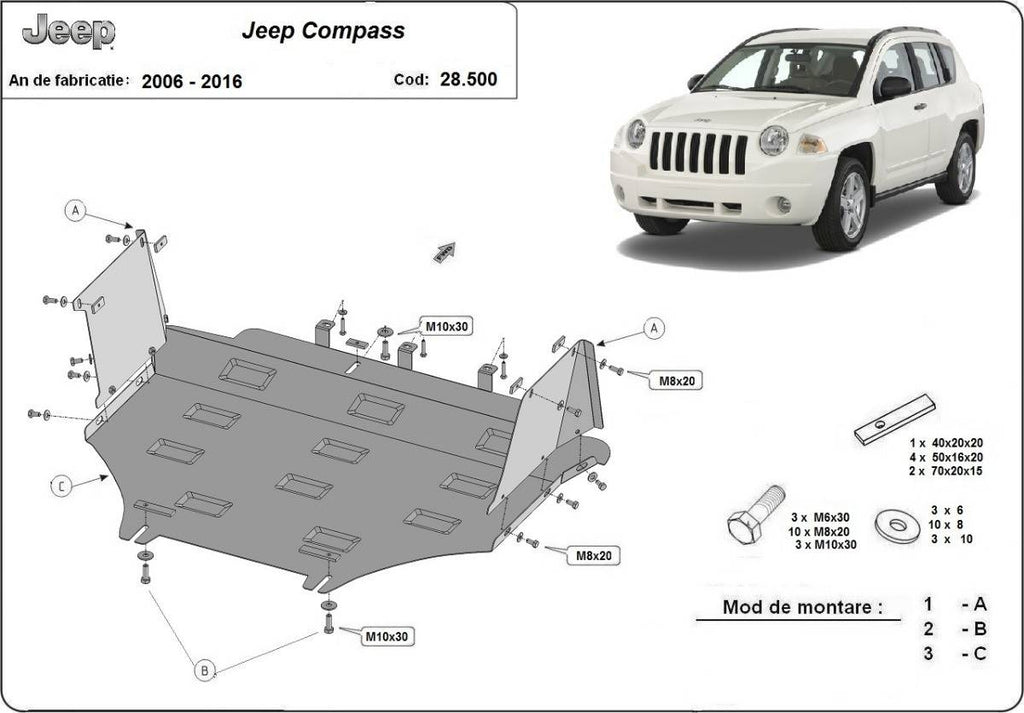 Cubre cárter metálico Jeep Compass (2006-2016) a medida