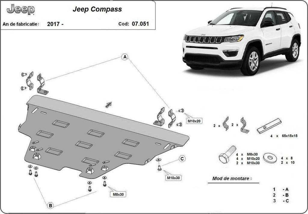 Cubre cárter metálico Jeep Compass (2017-2022) a medida