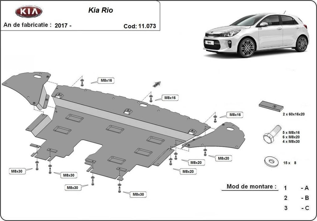 Cubre cárter metálico Kia Rio 4 (2017-2022) a medida