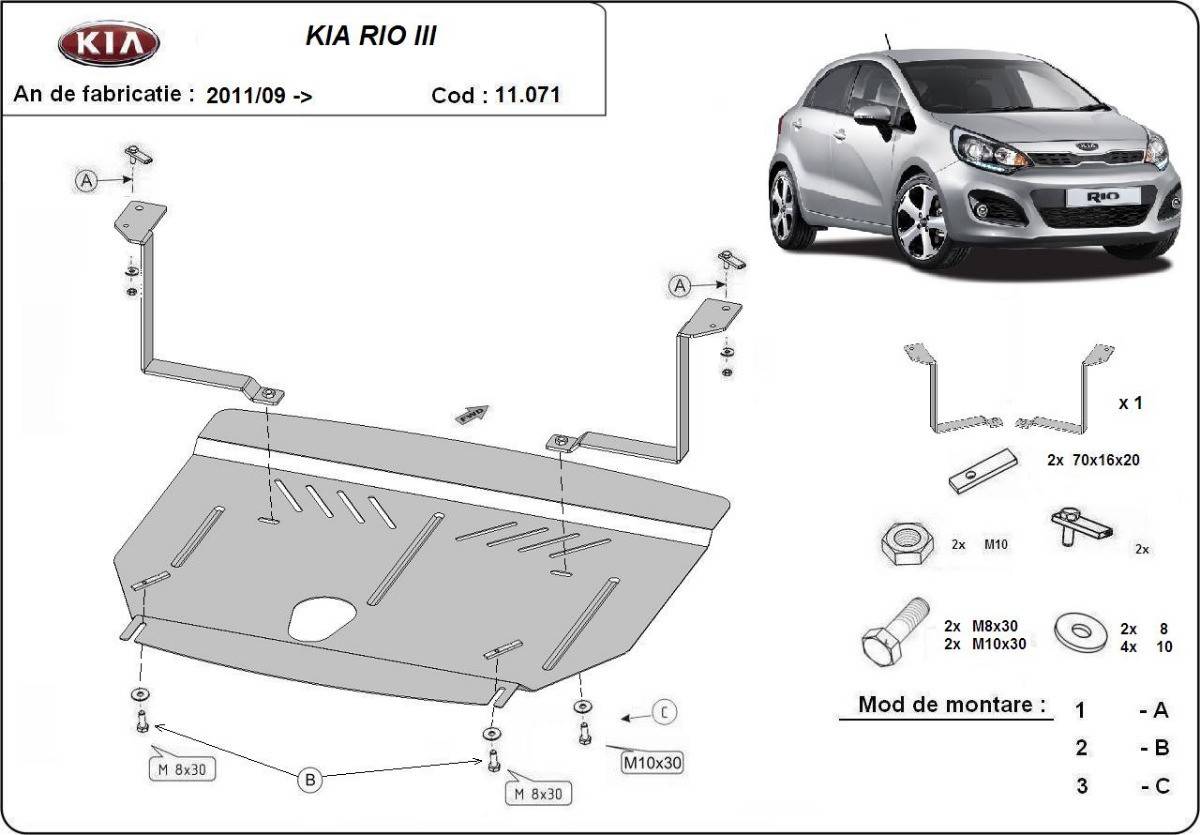 Cubre cárter metálico Kia Rio 3 (2011-2017) a medida