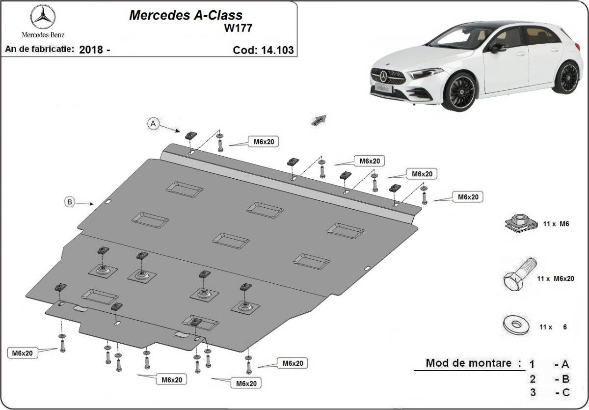 Cubre cárter metálico Mercedes Clase A W177 (2018-2022) a medida