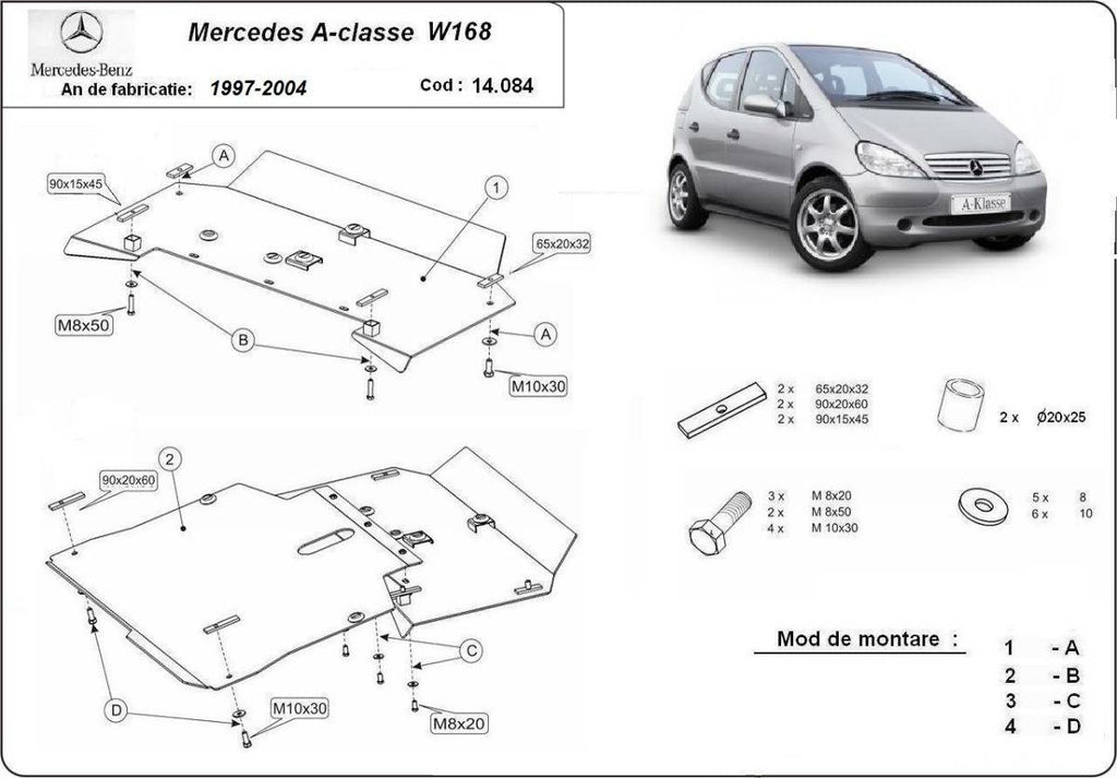 Cubre cárter metálico Mercedes Clase A W168 (1997-2004) a medida