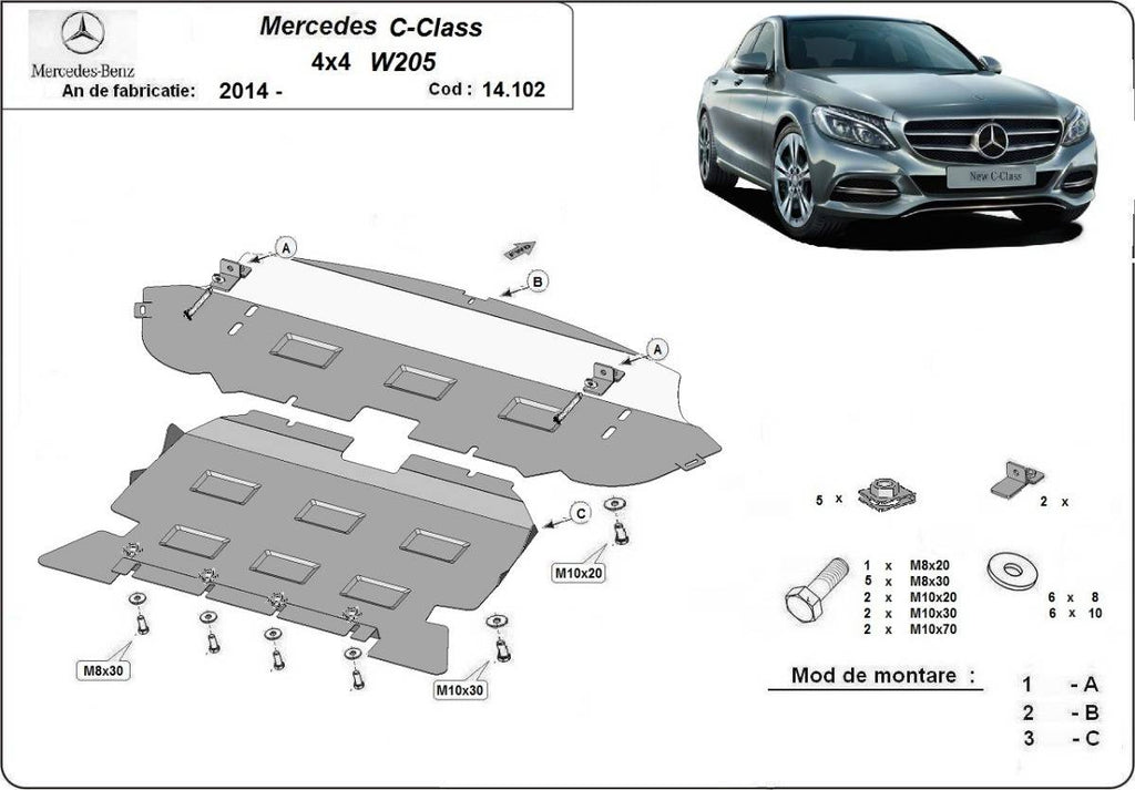 Cubre cárter metálico Mercedes Clase C W205 4x4 (2014-2022) a medida