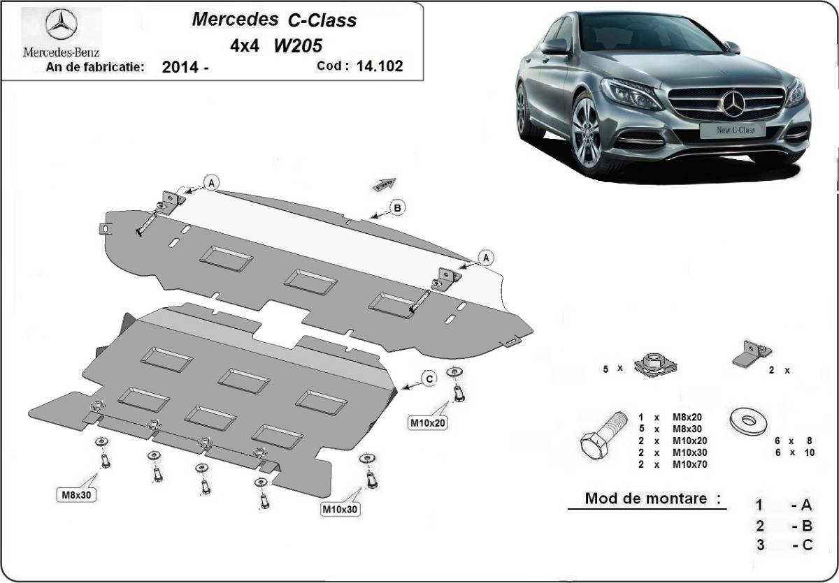Cubre cárter metálico Mercedes Clase C W205 4x4 (2014-2022) a medida