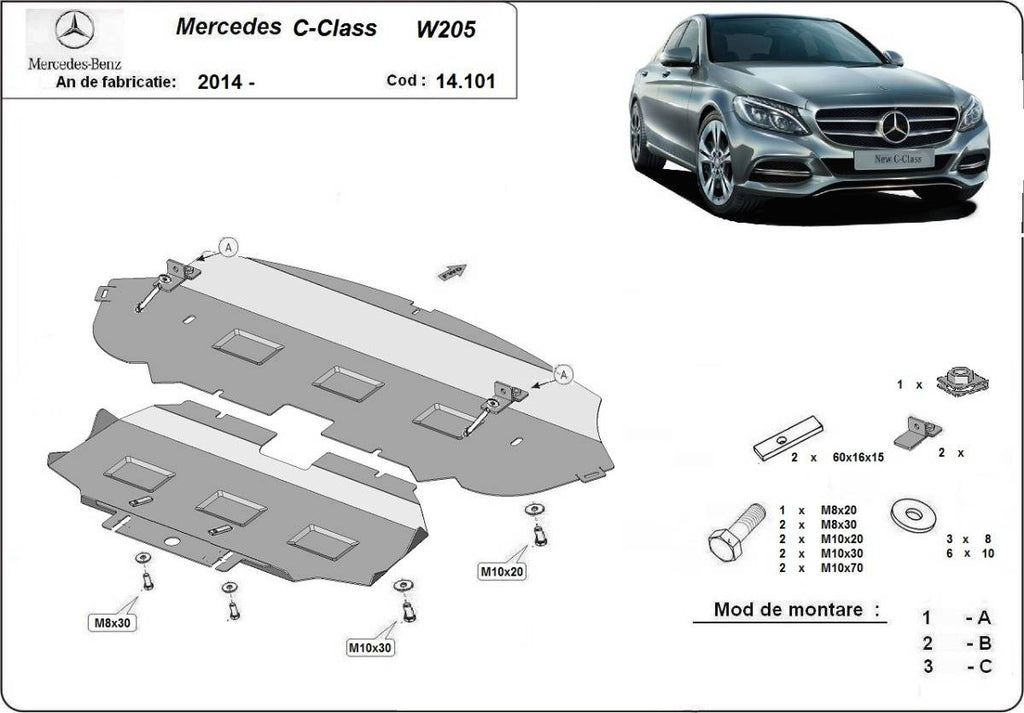 Cubre cárter metálico Mercedes Clase C W205 (2014-2020) a medida