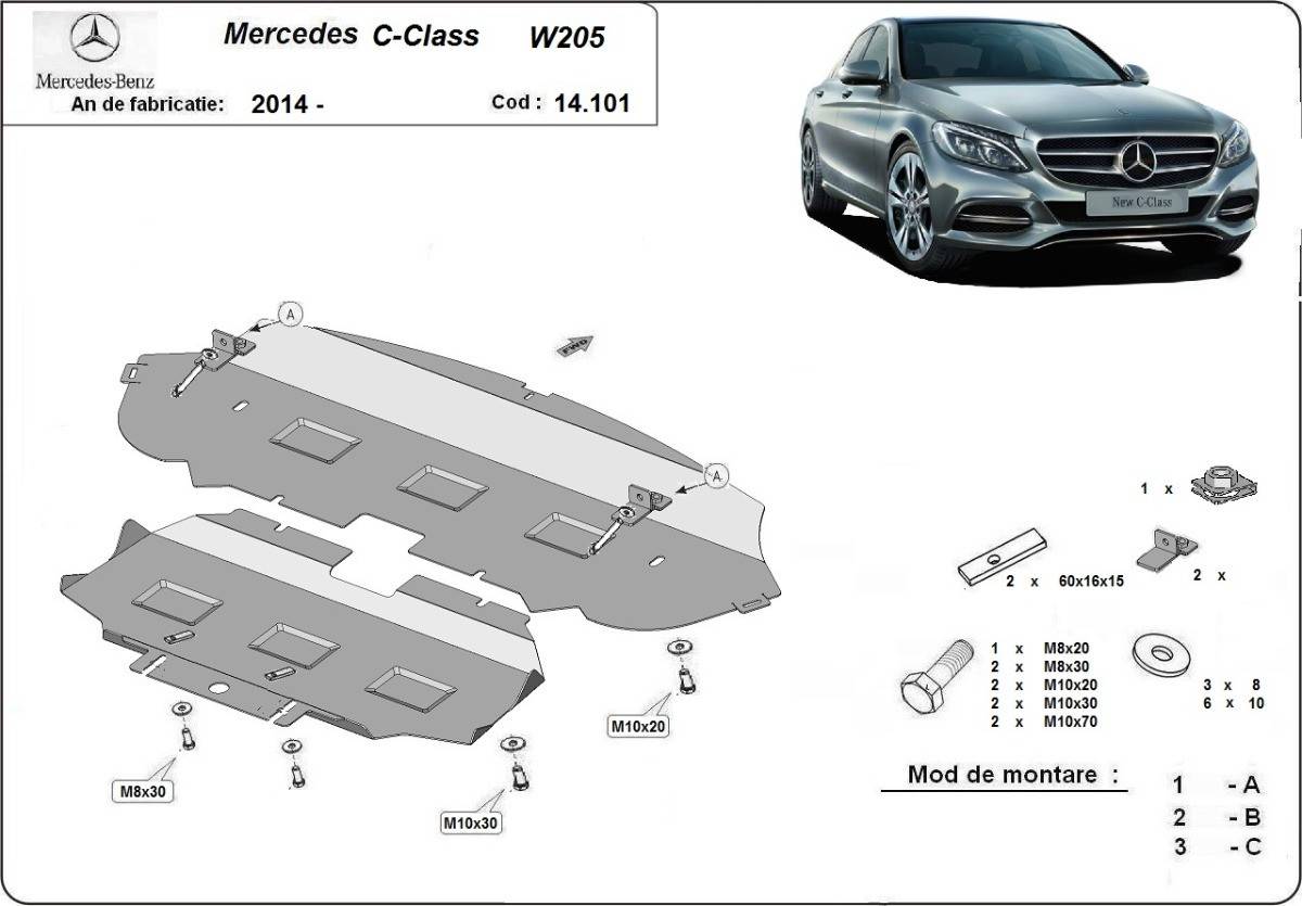 Cubre cárter metálico Mercedes Clase C W205 (2014-2020) a medida