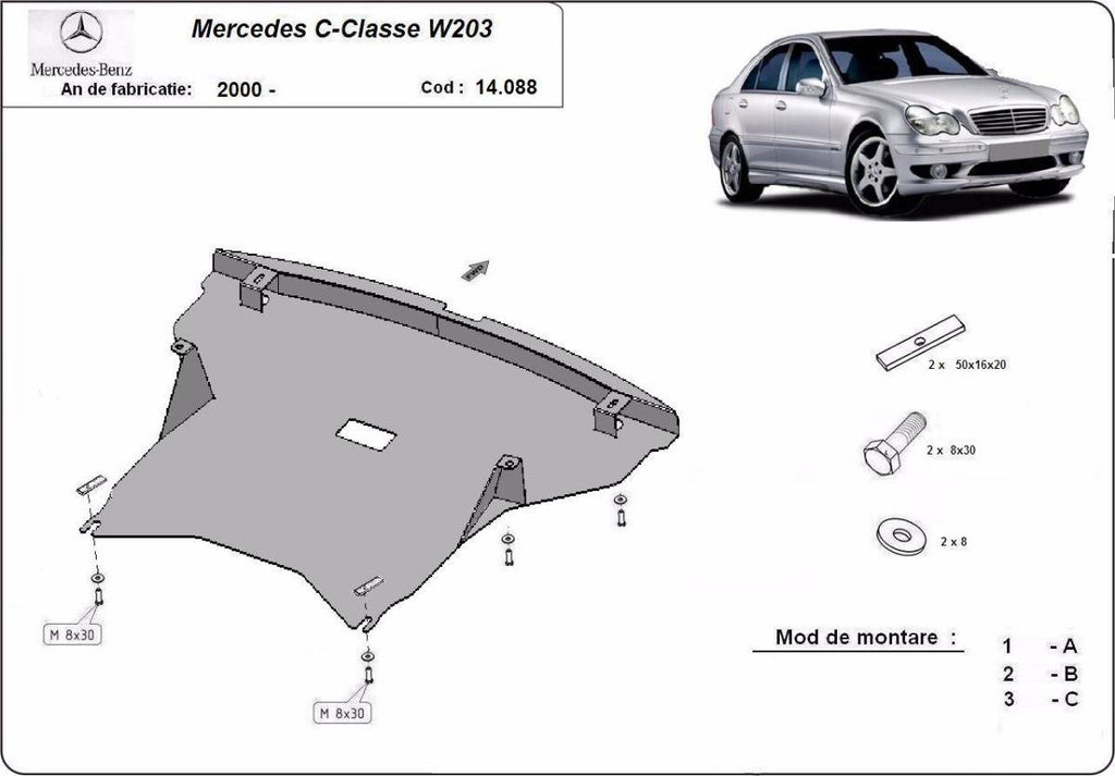 Cubre cárter metálico Mercedes Clase C W203 (2000-2007) a medida