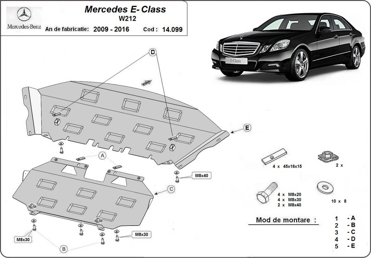 Cubre cárter metálico Mercedes Clase E W212 (2009-2016) a medida