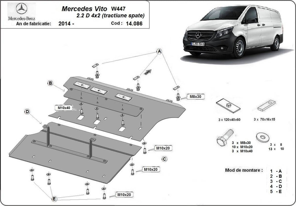 Cubre cárter metálico Mercedes Vito W447 - 2.2D 4X2 (2014-2022) a medida