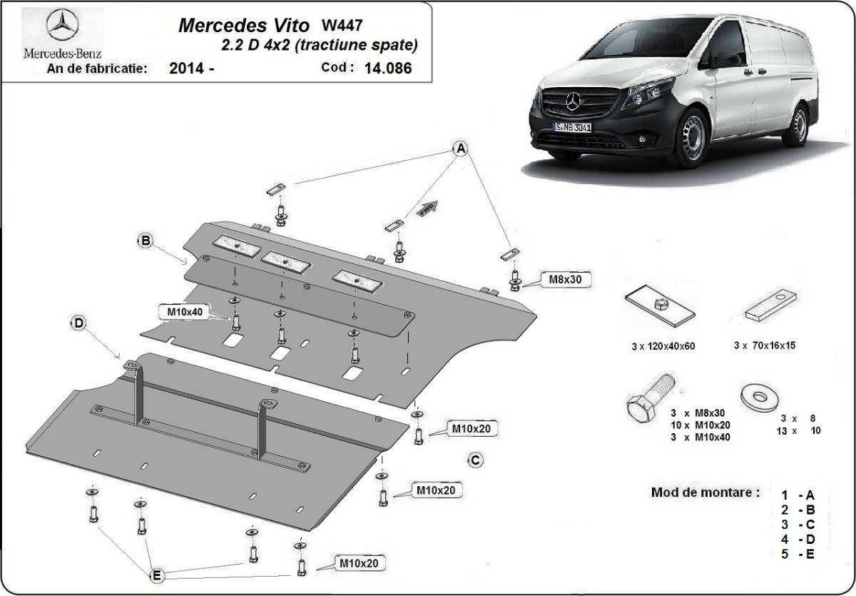 Cubre cárter metálico Mercedes Vito W447 - 2.2D 4X2 (2014-2022) a medida