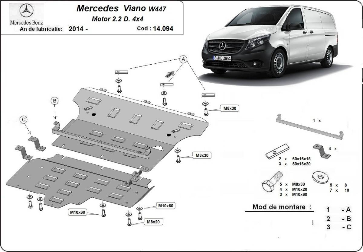 Cubre cárter metálico Mercedes Viano W447, 2.2 D, 4x4 (2014-2022) a medida