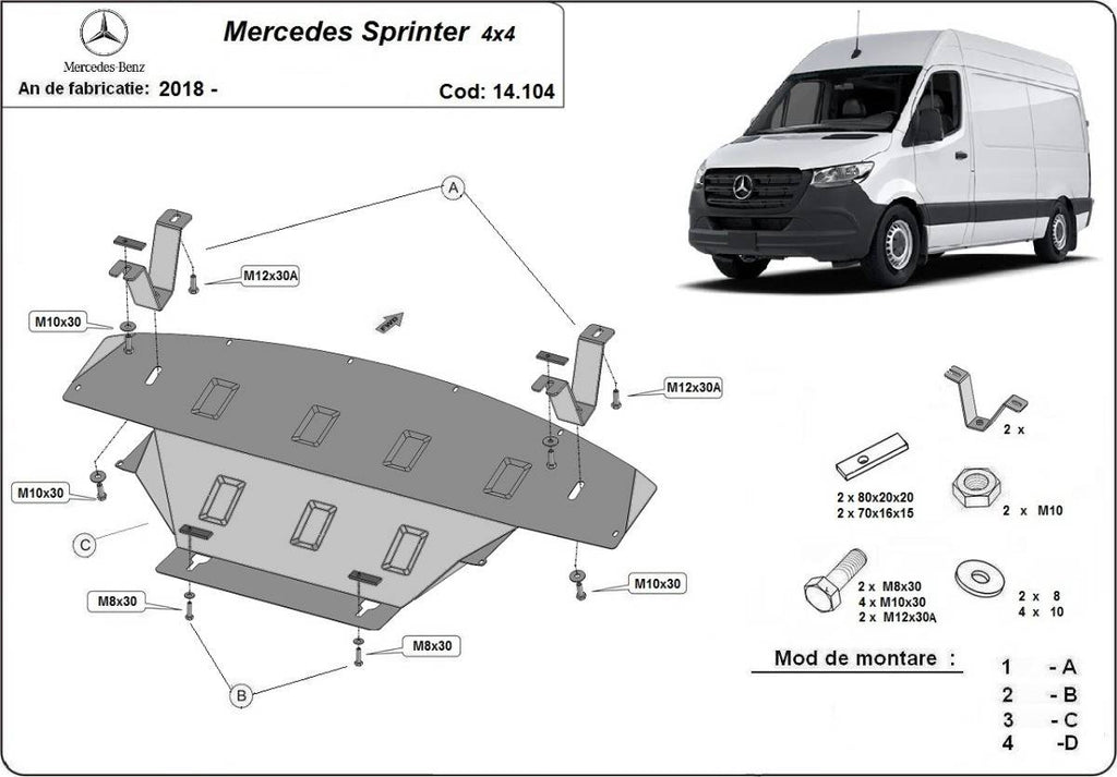 Cubre cárter metálico Mercedes Sprinter 907 4x4 (2018-2022) a medida