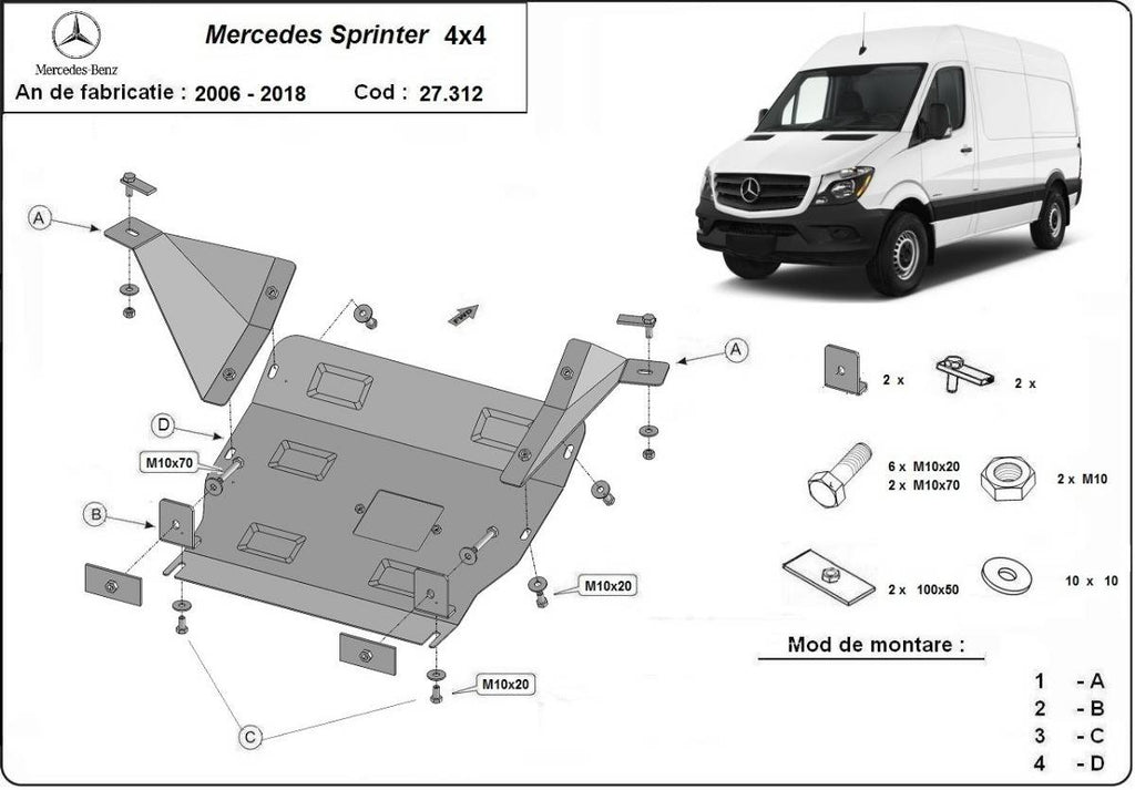 Cubre cárter metálico Mercedes Sprinter 906 4x4 (2006-2018) a medida