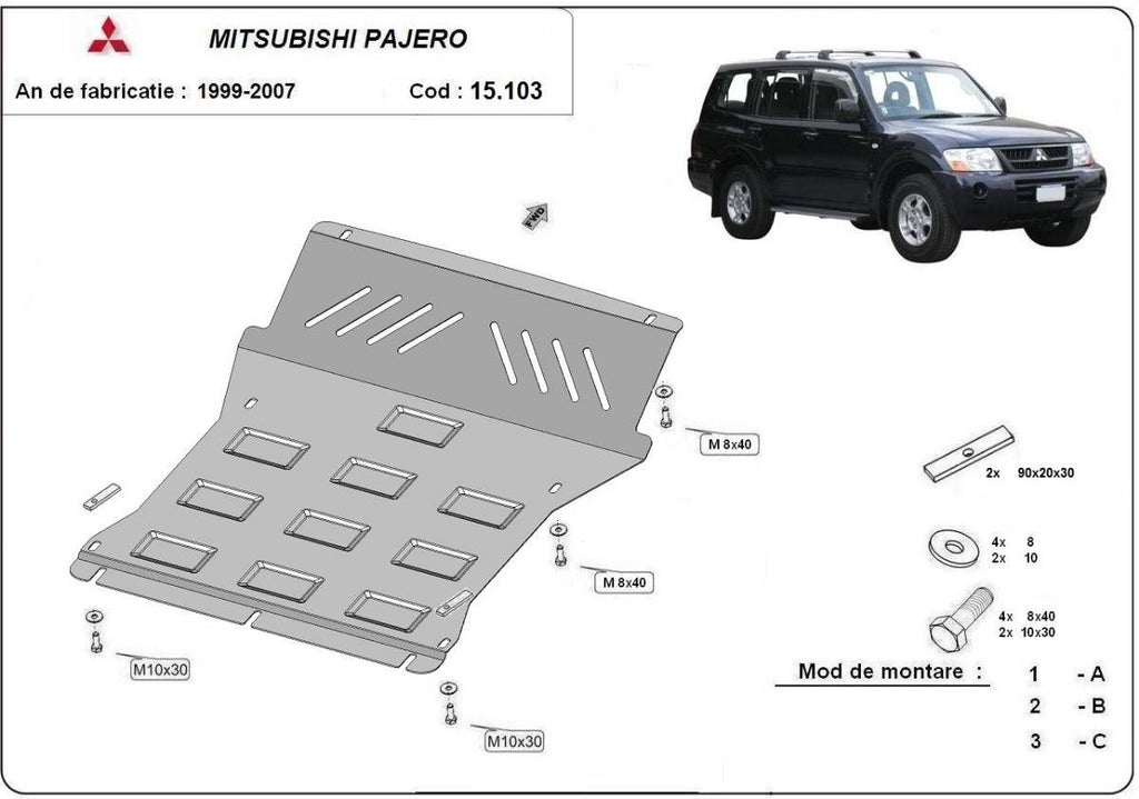 Cubre cárter metálico Mitsubishi Montero 3 (V60, V70) Vers 2.0 (1999-2007) a medida