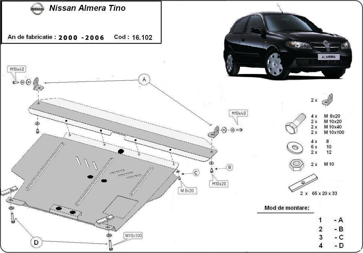 Cubre cárter metálico Nissan Almera Tino (2000-2006) a medida