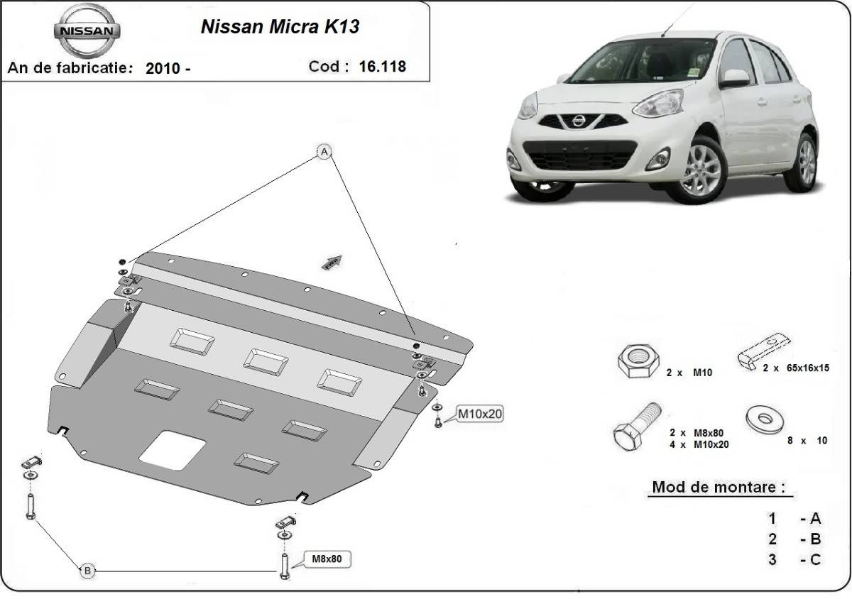 Cubre cárter metálico Nissan Micra (2010-2022) a medida