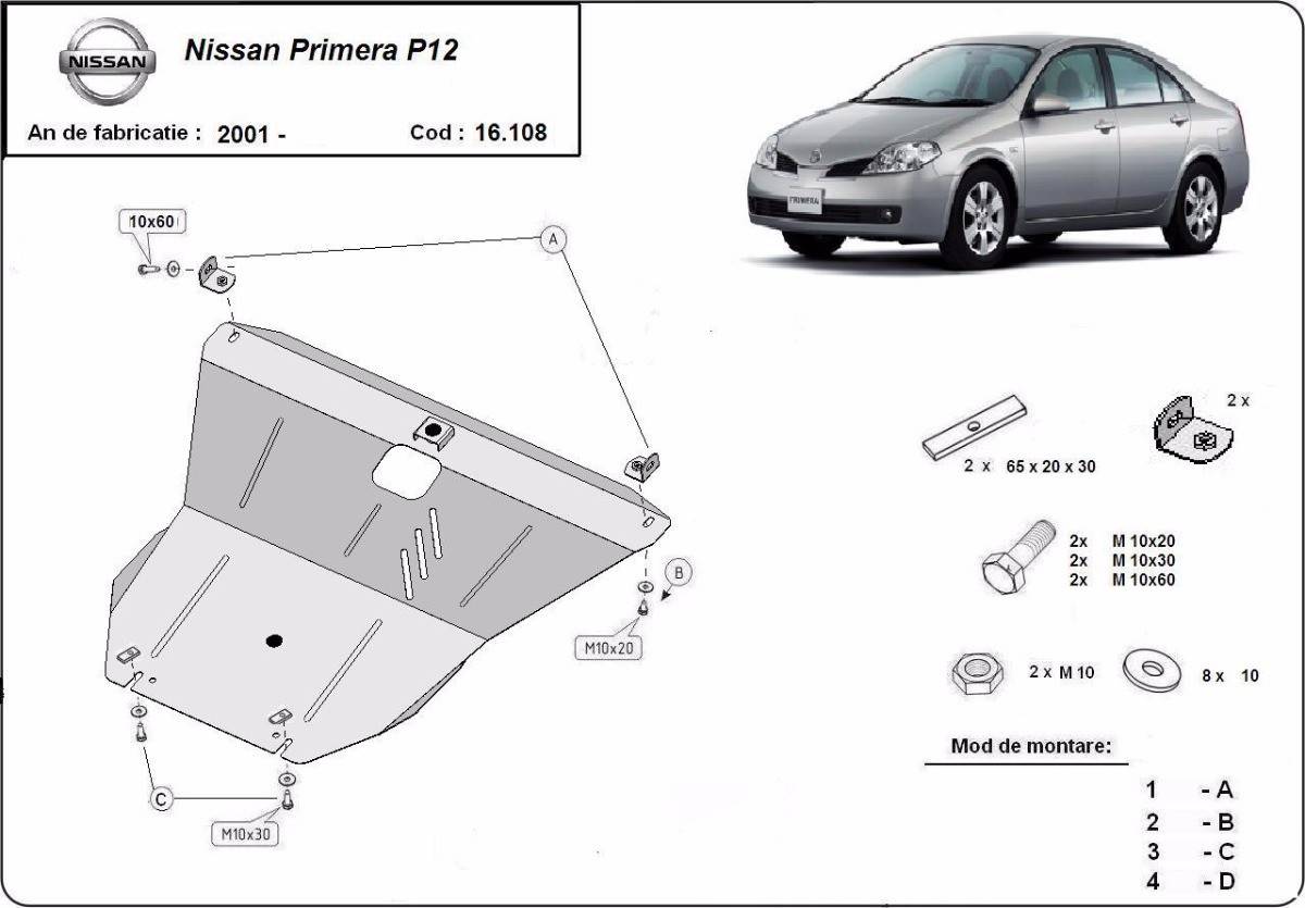 Cubre cárter metálico Nissan Primera P12 (2001-2007) a medida