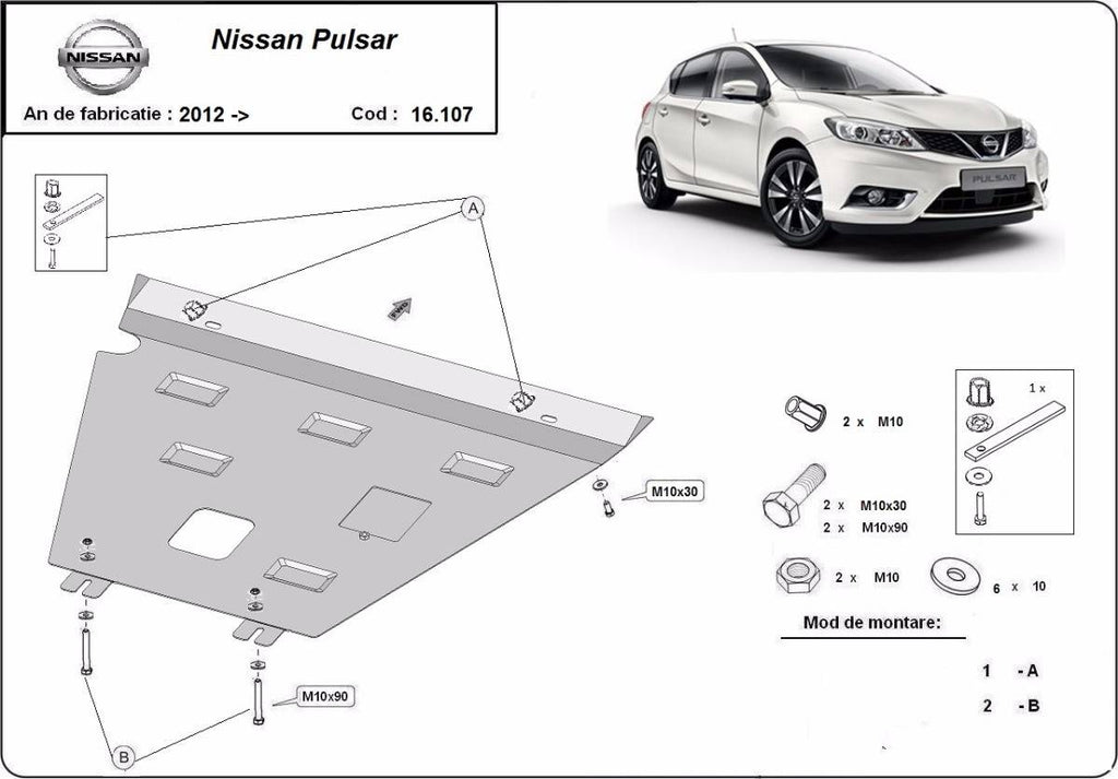 Cubre cárter metálico Nissan Pulsar (2012-2022) a medida