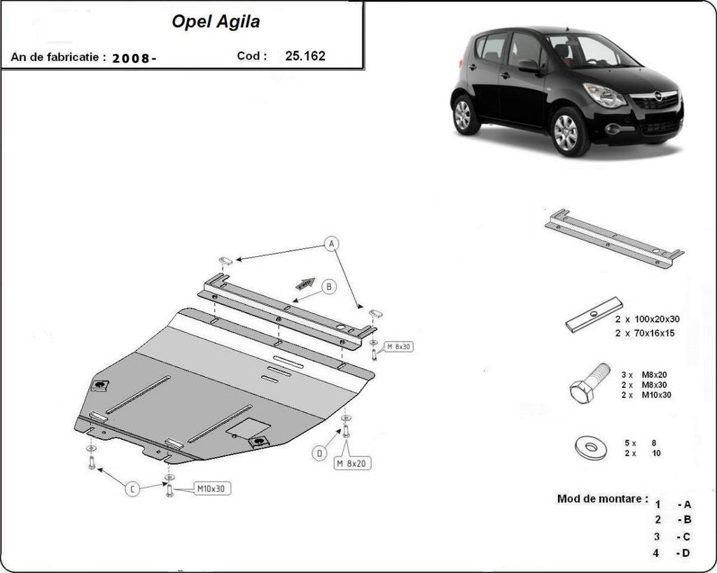 Cubre cárter metálico Opel Agila (H08) (2008-2022) a medida