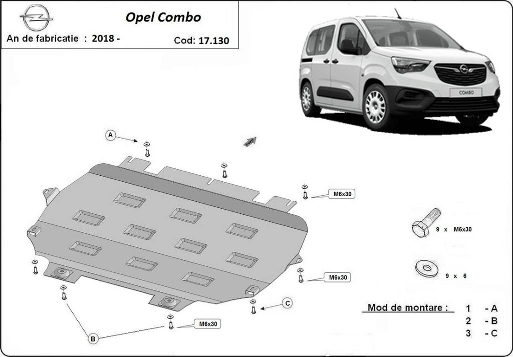 Cubre cárter metálico Opel Combo (2018-2022) a medida