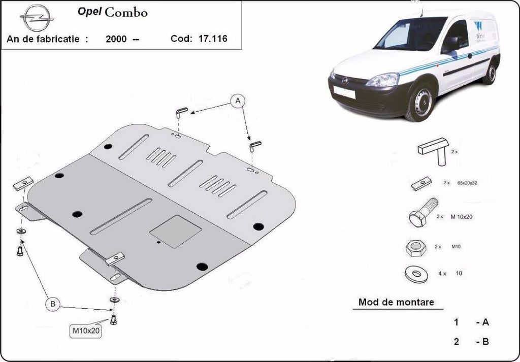 Cubre cárter metálico Opel Combo (2000-2010) a medida