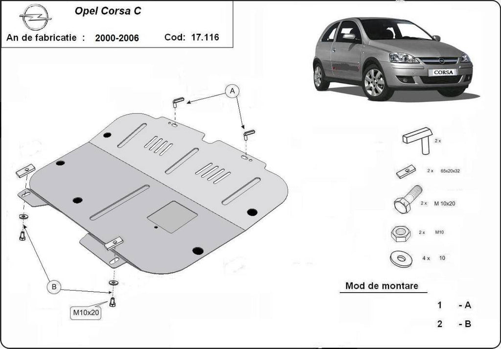 Cubre cárter metálico Opel Corsa C (2000-2006) a medida