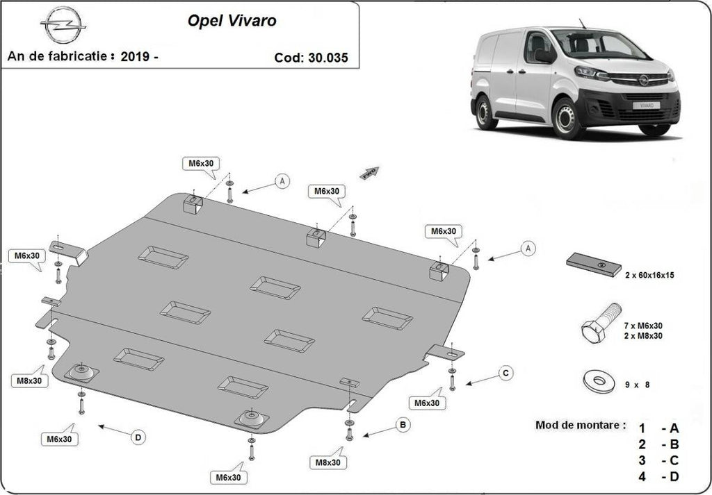 Cubre cárter metálico Opel Vivaro (2019-2022) a medida
