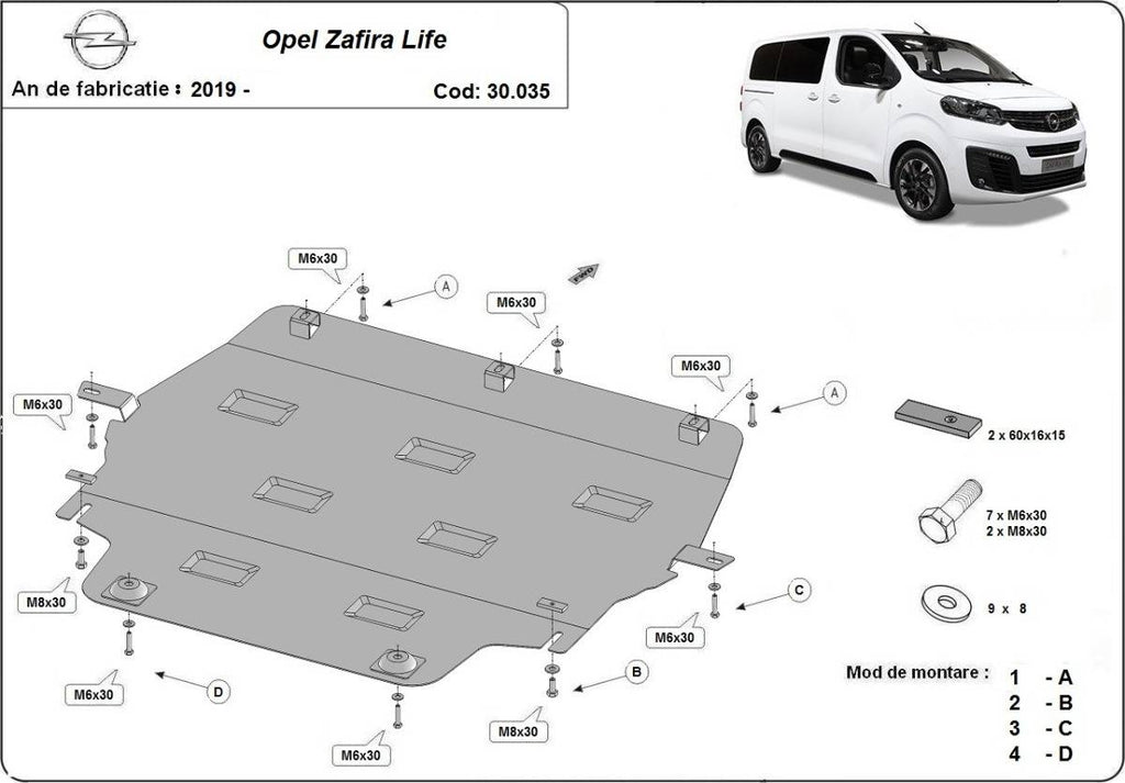 Cubre cárter metálico Opel Zafira Life (2019-2022) a medida