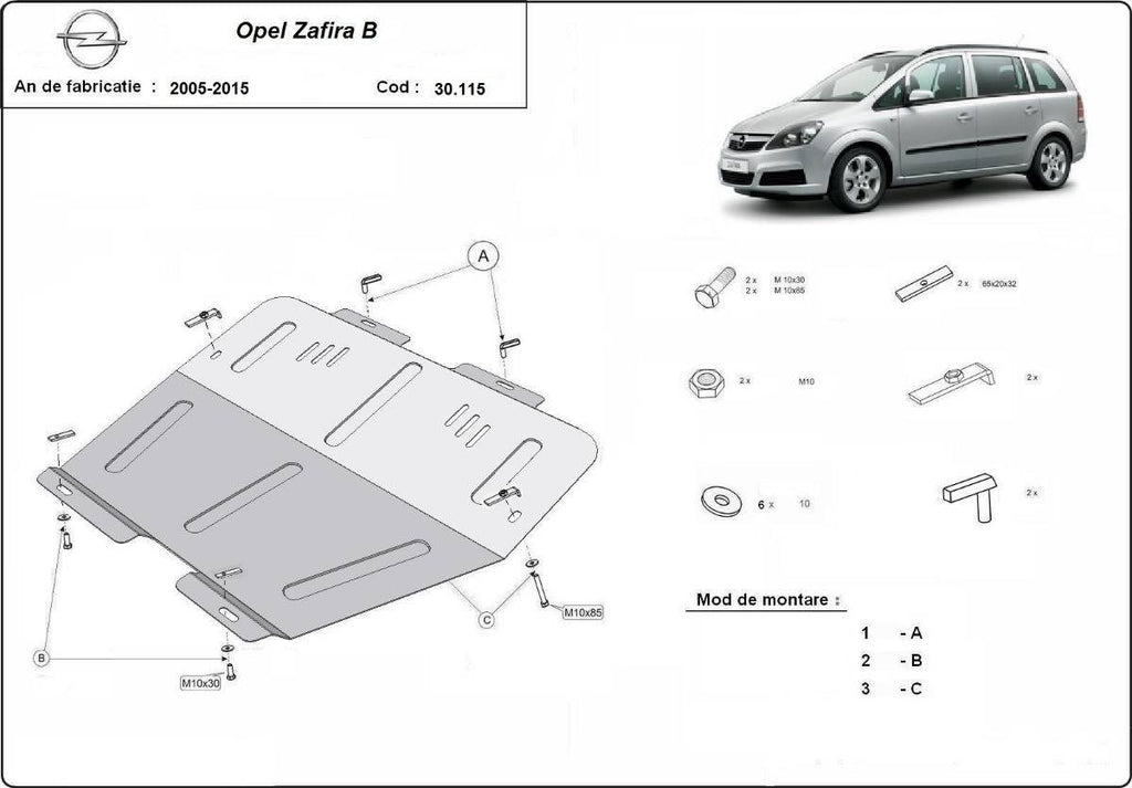 Cubre cárter metálico Opel Zafira B (2005-2011) a medida