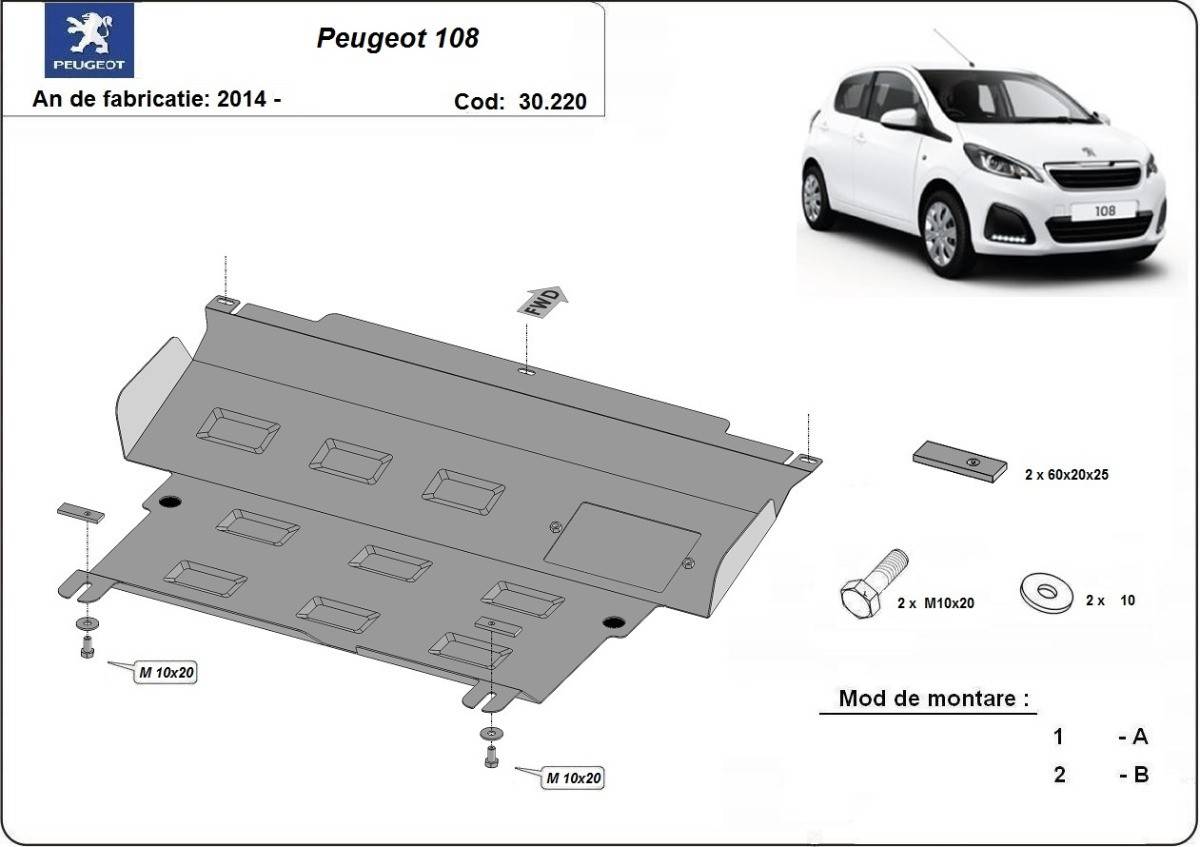 Cubre cárter metálico Peugeot 108 (2014-2022) a medida