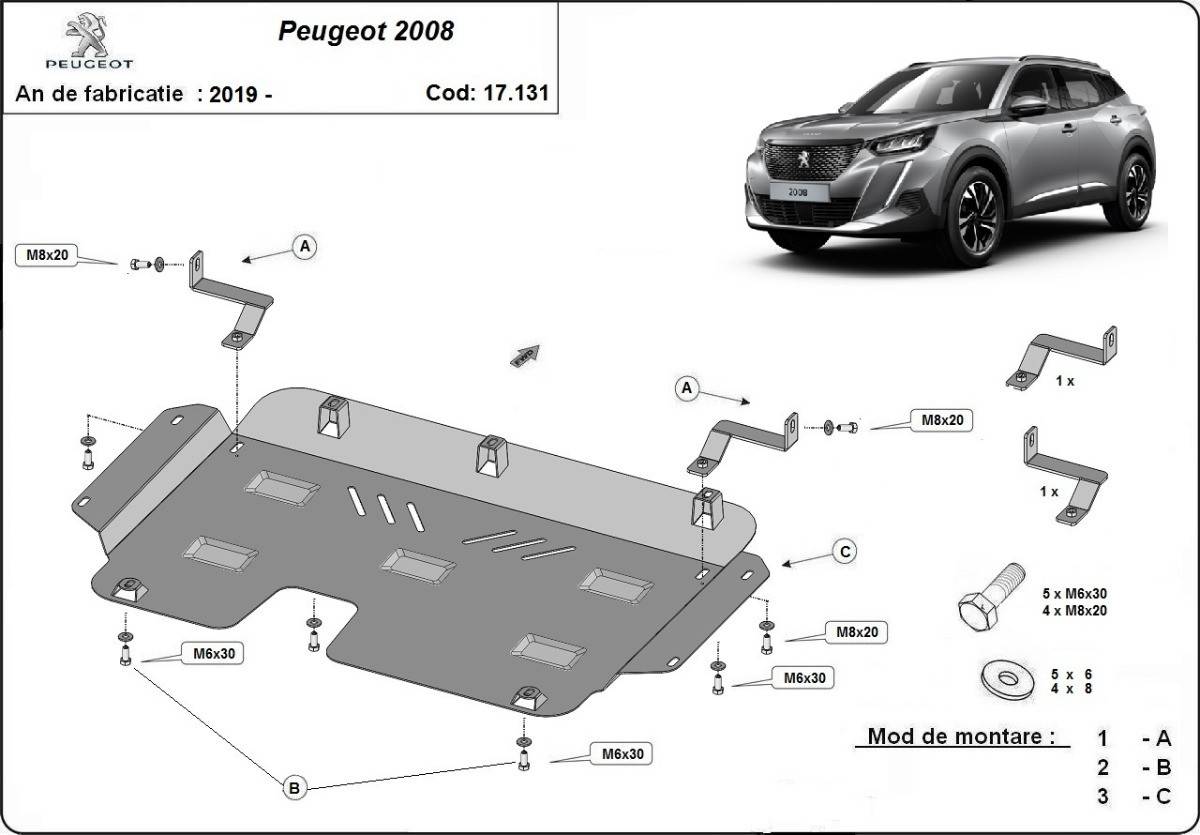 Cubre cárter metálico Peugeot 2008 (2019-2022) a medida
