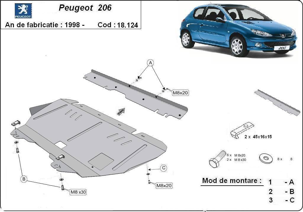 Cubre cárter metálico Peugeot 206 (1998-2022) a medida
