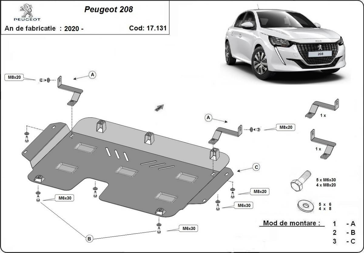 Cubre cárter metálico Peugeot 208 (2020-2022) a medida
